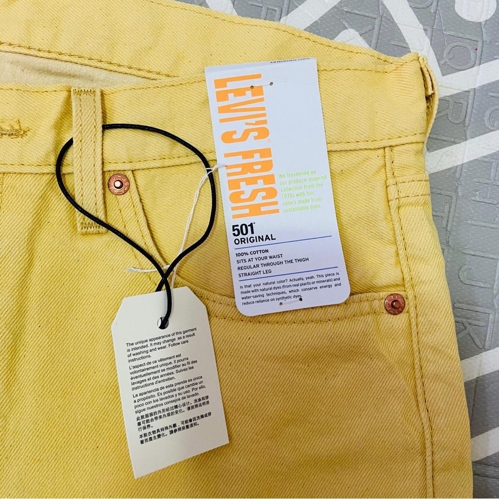 Vintage Retro Yellow Levis 501 Jeans Mens Yellow Denim Regular Fit $120 - Picture 3 of 5